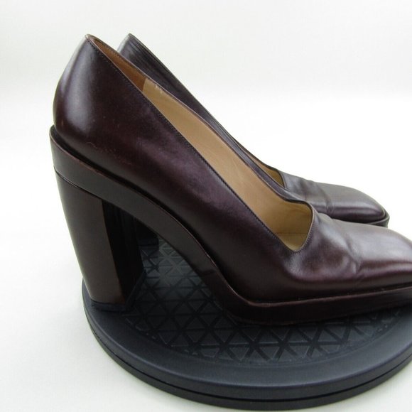 Gucci High Heels Womens Size 7B Brown Leather Square Closed Toe Block Heel - Picture 1 of 8